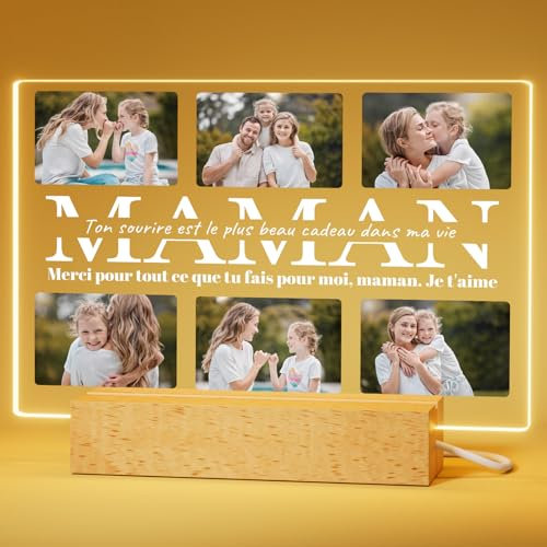 iDIY Cadeau Fete des Meres Personnalisé - Cadeau Anniversaire Maman, Idee Cadeau Fête des Mères - Cadre Photo Bebe Enfant Maman, Lampe Personnalisée avec Photo