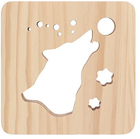 Dekaim Wooden3DLED Lampe Holz 3D LED Wolf Nachtlicht Warmweiß Kiefer Holz USB Dekorative Lampe