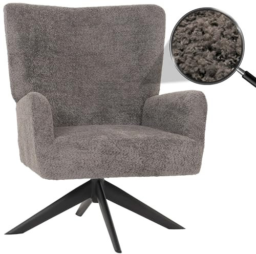Lounge-Sessel HWC-N65, Cocktailsessel Polstersessel Relaxsessel, drehbar, Stoff/Textil Chenille Metall - dunkelgrau