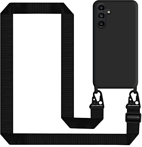 Handykette für Samsung Galaxy S24 FE Hülle mit Band, Silikon Handyhülle für Samsung S24 FE mit Kette Stoßfest Schutzhülle mit Weichem Mikrofaser-Innenfutter, Necklace Kordel zum Umhängen, Schwarz