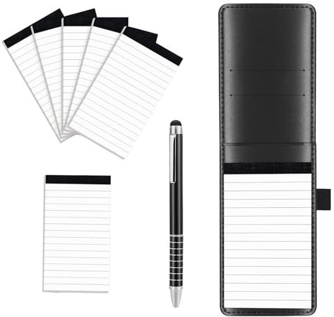 XDGBGFN 8 Stücke Notizblock Set Notizbuch a7 Mehrkartentasche PU-Leder Mini Notizblock mit Stift und Auswechselbares Innenseitenpapier für Büro, Studium, Schreiben und Notizen Machen