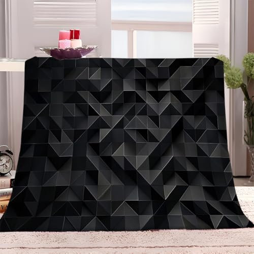Sherpa Fleecedecke Flauschige 180x220 cm Kuscheldecke für Kinder Schwarze Geometrische Figuren Flauschig Wohndecke Wolldecke Sofa Couch Bett Decken Sofaüberwurf überwurf Decke