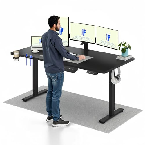 FLEXISPOT Bureau Assis Debout Électrique Basic 140x60cm, Bureau Réglable Électrique en Hauteur avec Plateau Noir, Table d'ordinateur avec Crochet, Fonction Mémoire, pour Table et Chambre