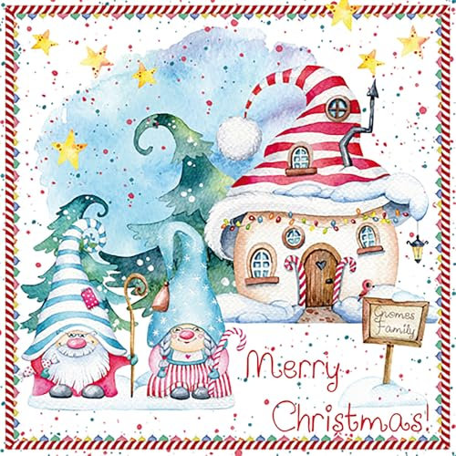 ti-flair Servietten Papier 33x33cm 20 Stück Herr und Frau Gnom an Weihnachten - hochwertig & nachhaltig - Einweg Weihnachtsservietten 3-lagig - Papierservietten Weihnachtsdeko Gastronomie Alltag