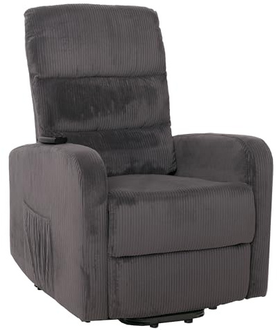 Mendler Fernsehsessel HWC-K62 Metall Stoff/Textil Cord - dunkelgrau | Relaxsessel, TV-Sessel, Liege, Liegefunktion, Aufstehhilfe