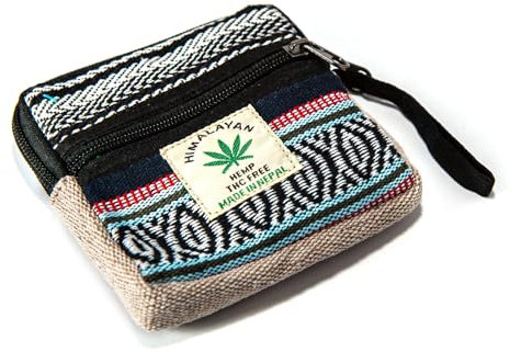 Himalayan Hemp Geldbörse, gestreift - praktisches Portemonnaie aus Hanf, Jede Geldbörse EIN Unikat, Zwei Fächer mit Reißverschluss, nachhaltiges Naturprodukt, handgefertigt in Nepal