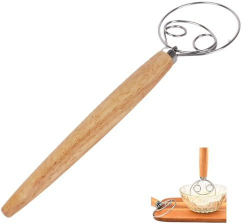 Fouet danois professionnel en acier inoxydable - Fouet danois - Accessoire de cuisson - Avec poignée en bois - Pour pain, pâte, gâteau, pâtisserie