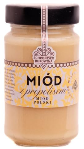 SCHRONISKO BUKOWINA Honig mit Propolis 315 g / 240 ml | Aromatische Honigzubereitung mit Propolis – ideal als Brotaufstrich oder zum Süßen von Tee und warmen Getränken