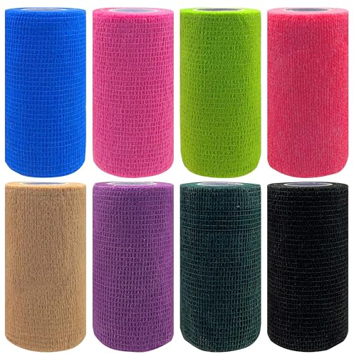 8 Rollen Selbstklebender Verband Bandage 10cm*4,5m Verband Selbstklebend | Elastischer Fixierbinde Haftbandage Kohäsive Bandage Elastische Binde für Sport Vet Wrap Pet für Katze,Hund,Pferd