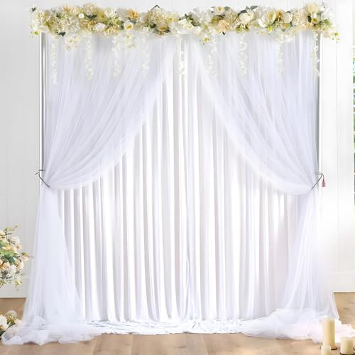Hintergrund Vorhänge Vorhang für Kulissen Doppelschicht Tüll Chiffon Stoff Drape Weißer Hintergrund Vorhang für Party Hochzeit Fotografie, Geburtstag (200 * 200cm)