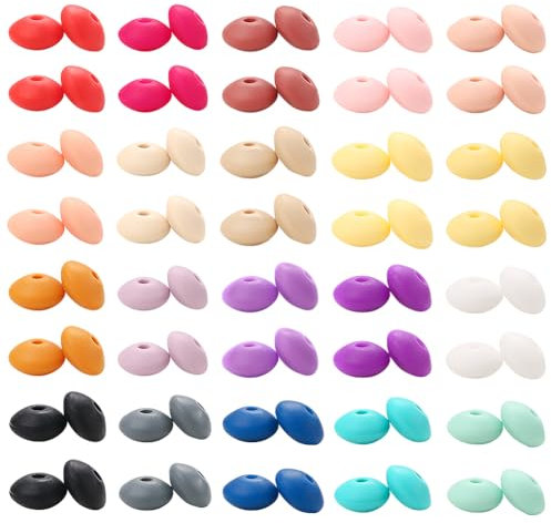 JIHUOO 100 Pcs Silicone Lentil Beads Craft Abacus Beads Jewelry Making Beads Keychain Spacer Beads Loose Bracelet Beads Necklace Earring Beads Multicolor