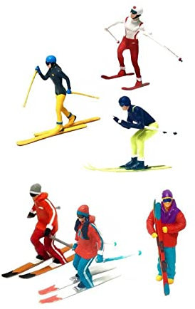 pistro 6 x handbemalte Miniatur-Ski-Figuren aus Kunstharz, Modell für Sandtisch-Szene, Spielzeug, Mikro-Landschaftsdekoration