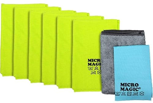 Pastaclean Glas- & Poliertücher Set (Limette) Extrem saugstarke - fusselfreie Poliertücher, Mikrofasertücher, Fenster putzen, Auto polieren, 6X Poliertuch + 1x Flauschtuch + 1x Brillentuch, 8tlg.