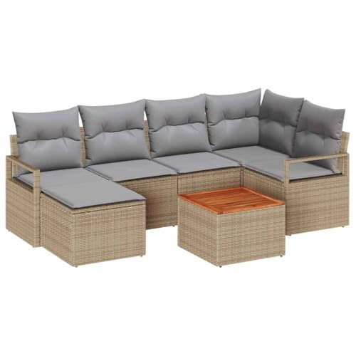 vidaXL Garten-Sofa-Set mit Kissen 8 pcs Beige Poly Rattan, Garten- und Terrassensofa-Set, modern, rechteckig, robust, modular, verstellbare Füße, wetterfestes Rattan.
