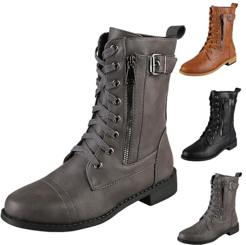 Stivaletti da donna in pelle, con lacci, anteriori, corti, comodi, in pelle scamosciata, da cowboy, eleganti stivali western Chelsea, grigio., 38 EU