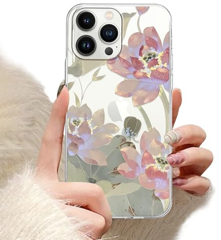 Yimctoie Schutzhülle Transparent für Apple iPhone 13 mini Hülle 5.4'', Lotusblatt mit Aesthetic Sommerstil Muster Designs Manga Mädchen Junge Case Handyhülle Stoßfest TPU Ultra Dünn Cover