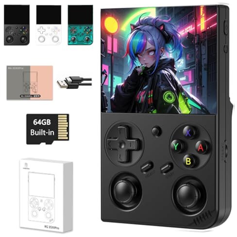 Meiurlex RG35XX Pro Handheld Spielkonsole, 3,5-Zoll-IPS Linux System Retro Videospielkonsole mit 64G TF-Karte 6000+Spielen, Arcade Console für Erwachsene