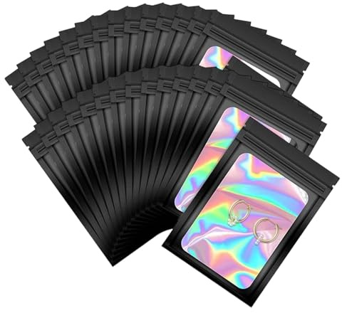 120 Stück 7 * 5.5CM Mylar Beutel Set, Schwarz Zip Beutel Geschenk, Mylar Bags, Baggys für Süßigkeiten/Proben
