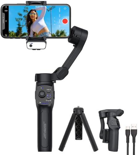 Somikon Handy-Gimbal: KI-Tracking-Stabilisator für Smartphone bis 7,7, 3 Achsen, Licht, App (Handy-Stabilisator, Smartphone-Gimbal, Selfie)