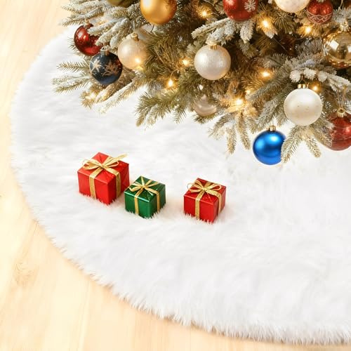 SKYYUE Jupe de Sapin de Noël Blanc, 75 CM Tapis pour Sapin de Noel Rond, Peluche Couvre-Pied de Sapins, Cache Pied Sapin de Noel pour Fêtes de Noël et Décoration de la Maison (Blanc, 75)