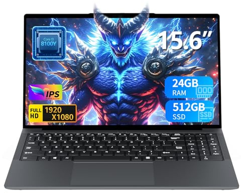 Ordinateur Portable 15,6 pouces Core i3-8100Y, PC Portable 24 Go RAM SSD 512 Go Win11 Pro écran Full HD 1920 x 1080, Laptop avec port Type-C, USB 3.0, mini HDMI, Wi-Fi, BT 5.0 et pavé numérique