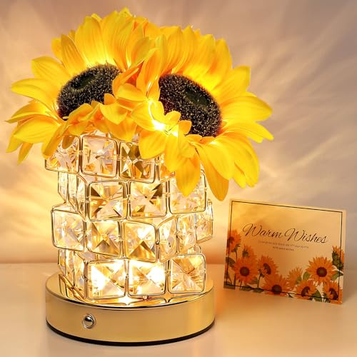 Idee Cadeau Femme, Maman, Grand Mere, Meilleure Amie - Lampe Fleur de Tournesol Artificiel, Veilleuse Rechargeable, Cadeau Anniversaire, Fete Des Meres, Anniversaire - Decoration Chambre, Maison