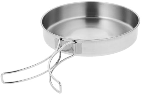 NUOBESTY Poêle de camping portable en acier inoxydable avec couvercle, petite poêle pliante pour la randonnée et la cuisine en plein air, mini poêle antiadhésive pour pique-nique et voyage