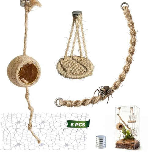 15 Stück Magnetisches Springspinnen Zubehör Set,Erkunden Klettern | Jute Vertikale Hängematten & Aufhängbare ,Versteck für Springspinnen,6 Springnetz, Kletterschaukel(Nicht enthalten Terrarium)
