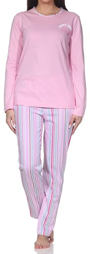 Normann Damen Schlafanzug Langarm Pyjama in edler Streifenoptik - auch in Übergrößen