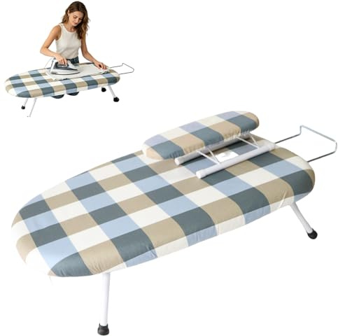Foldable Tabletop Ironing Board with Iron Rest, Portable Tabletop Ironing Board with Non-Slip Feet, Mini Movable Iron Board for Sleeves Collar Cuff, 24x15, Checkered Pattern
