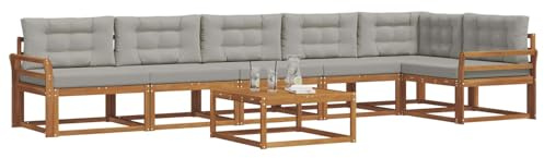 vidaXL Outdoor-Sofagarnitur mit Kissen 7 pcs Natürlich und Hellgrau, Garten-Lounge-Sofa-Set, modernes Ecksofa, langlebige Gartenmöbel, anpassbare Terrasse für Wohnräume