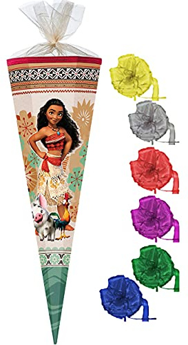 Schultüte - - Vaiana - 22 cm - rund - incl. Schleife - mit Tüllabschluß - Zuckertüte - Nestler - mit/ohne Kunststoff Spitze - für Mädchen - das Paradies..