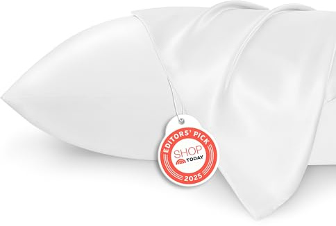 Bedsure Satin Pillowcases, Similar to Silk Pillow Cases Queen Size Set of 2, Pure White Cooling Pillow Case for Sleeping Women with Envelope Closure, Gifts for Women Men, 20x30 Inches, 2pcs