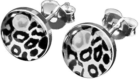 viva-adorno 1 Paar Damen Ohrstecker Ohrringe rund Edelstahl Schwarz Leo Leopard Z299, schwarz weiß
