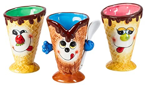 TRI Schlemmer-Eisbecher-Set inkl. Löffel, Dessertschälchen Speiseeis, Eisschalen für Kinder, Eiswaffel-Form, 3 Stück je 250 ml, Bunt
