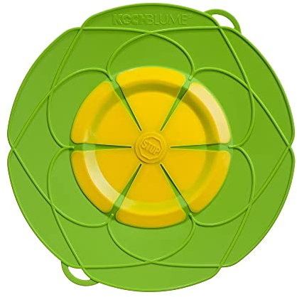 Kochblume das Original, Silikon Überkochschutz für Töpfe und Pfannen, Mikrowellen-Deckel, Spritzschutz und Dampfgar-Aufsatz | (Limette, XL | Topfgröße 20-28cm)