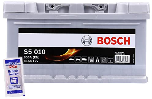 BOSCH S5 010 85Ah 12V 800A AUTOBATTERIE STARTERBATTERIE PKW KFZ BATTERIE ERSETZT 77Ah 79Ah 80Ah 82Ah 84Ah + 1x BATTERIEPOLFETT