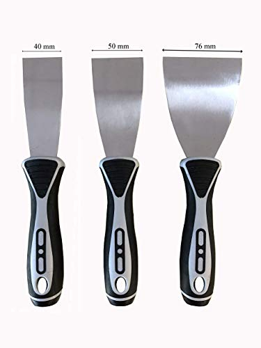 Goodway® Spachtel Set │ 3 flexible und rostfreie Edelstahlklingen │ Mit rutschfestem Griff │ Perfekt zum Abkratzen von Tapeten und Wänden
