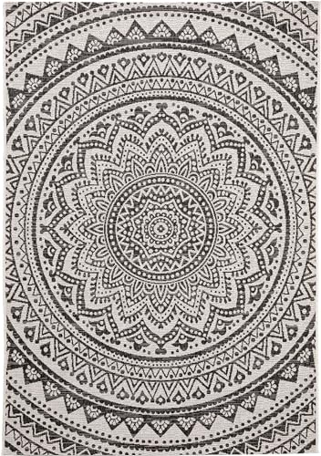 benuta Nest Teppich Cleo - Weiß/Schwarz 120x170 cm -Kunstfaser - Outdoor geeignet - Rechteckig & im Style: Geometrisch, Ethno-Style - Pflegeleicht für Wohnzimmer Schlafzimmer