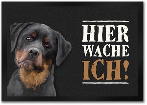 trendaffe - Hier wache ich! Rottweiler Fußmatte mit Rottweiler Motiv