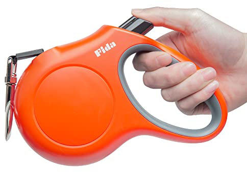 Fida Einziehbare Hundeleine, 4,8 m, robuste Hundeleine für mittelgroße und große Hunde bis zu 50 kg, kein Verheddern, Einhandbremse, Größe L, Orange