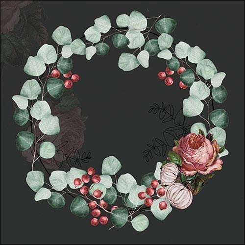 Ambiente Weihnachtsserviette 33 cm 20 Stück Eukalyptuskranz (schwarz)