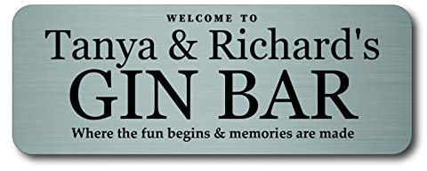 Personalised Bar Sign Metal Gin Plaque Gifts, Bar, Kitchen, Optional Screwholes