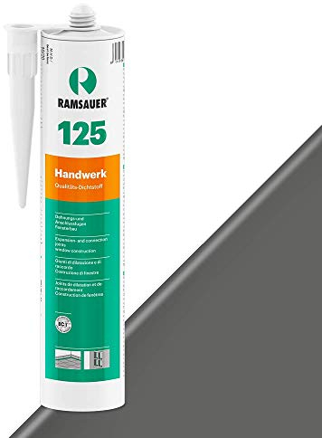 RAMSAUER 125 Handwerk (Eisengrau) - 310ml Kartusche, Silikon Dichtstoff für Glasabdichtungen & Fensterbau, Bewegungsfugen im Bad, Anschlussfugen Fenster &Türen, schnellhärtend, nicht korrosiv