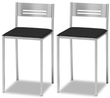 ASTIMESA Dos Taburetes de Cocina con Respaldo Polipiel Negro, Altura de Asiento 45 cms (TABCRNE)