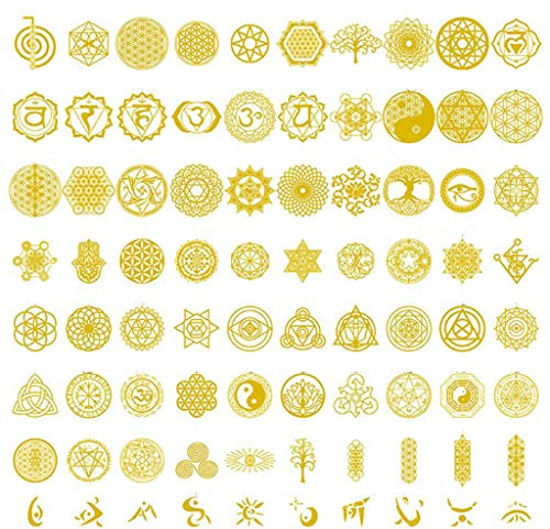 KERDEJAR Orgonit Aufkleber, 80 Stück Geometrische Heilige Kupfer Orgonit Aufkleber Baum des Lebens Blume Energieturm DIY Material Pyramide Epoxidharz Kunsthandwerk Gold