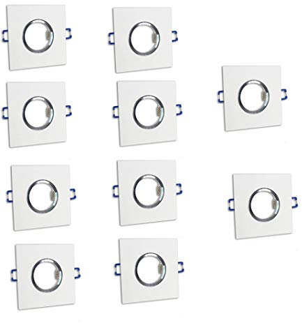 Vetrineinrete® Kit 10 Porta faretto ad incasso quadrato per cartongesso a soffitto supporto per faretti foro 60 mm vari colori P9-GU10 (bianco) N21