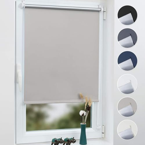 Grandekor Verdunklungsrollo ohne Bohren Hellgrau 70x120cm(Stoffbreite 66cm) Rollos für Fenster ohne Bohren & mit Bohren,Verdunkelungsrollo Thermorollo Klemmrollo Fensterrollo verdunkelung