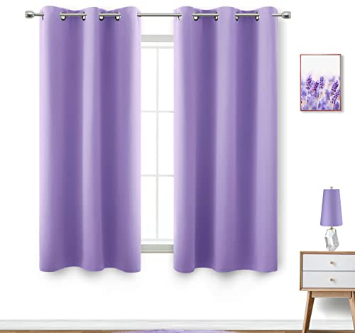 KOUFALL Lavendel-Violett-Vorhänge für Badezimmer, kleines Fenster, 2 Paneele, kurze Verdunkelungsvorhänge für Schlafzimmer, Kinderzimmer, Mädchenzimmer, 114,4 cm, Orchidee, Amethyst, immergrün