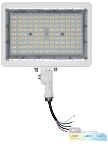 NUWATT 90W LED Flood Light, 3CCT 3000K/4000K/5000K Selectable, IP65 Waterproof Lighting, Adjustable Knuckle Mount, 12600LM, 0-10V Dimmable, 120-277V, Outdoor Security Floodlight for Yard, White, UL